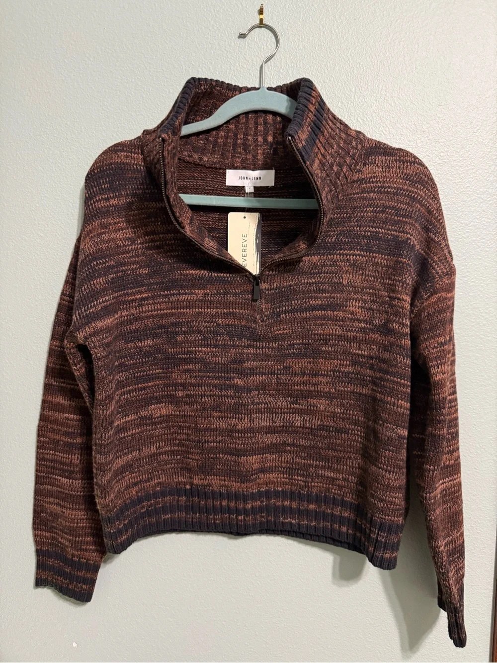 NWT John + Jenn Evereve Atlas Cropped Quarter Zip Sweater Marled Small
